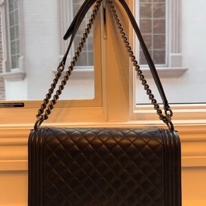 CHANEL Black Quilted Crossbody Bag boy medium
